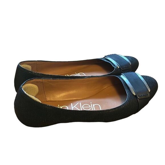 Calvin Klein Black Textured Ballet Flats with Silver Buckle Detail Women US 7 - Picture 7 of 8